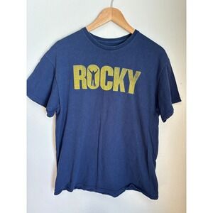 Rocky Movie Graphic T Shirt Mens Large Blue Gold Boxer Film Tee Y2K